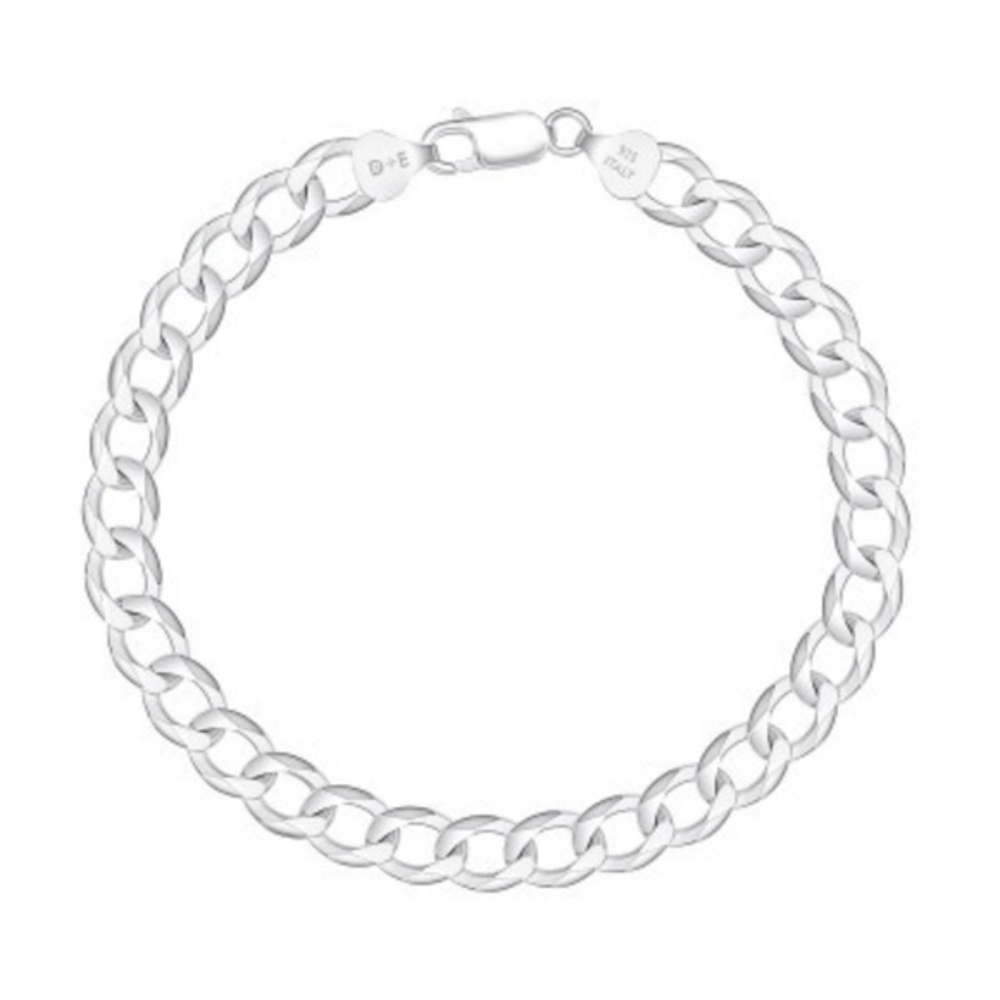 925 SILVER CURB PAVE CHAIN BRACELET 8"  9"